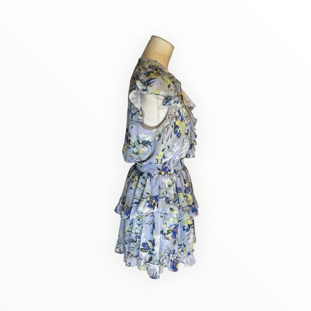 MISA Alona Floral Ruffle Mini Dress Purple Sundress Vacation Party Garden S Trip - Picture 9 of 15